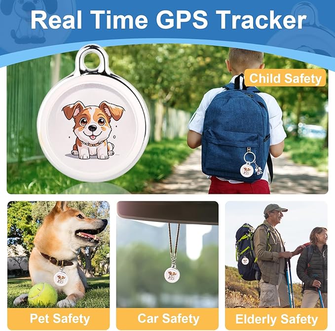GPS Tracker for Vehicles - Real-Time Tracking Device with Global Coverage for Cars, Kids, Cats, and Dogs - No Subscription, Monthly Fees, or SIM Card Required （Dogs Style）