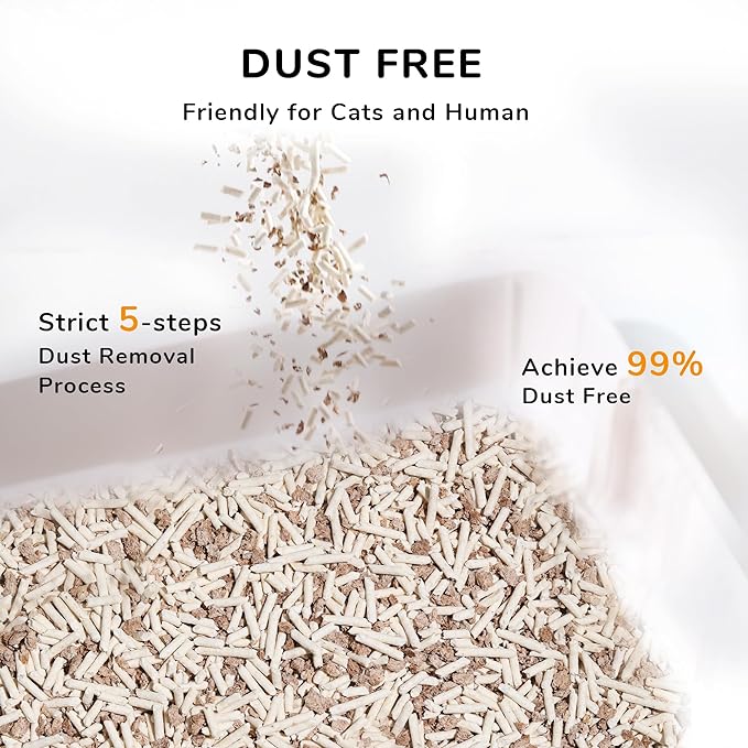 FUKUMARU Tofu Cat Litter, 18 LBS Clumping Cat Litter Flushable, Dust Free, Natural, Unscented, Lightweight, Low Tracking, Mixed Apple Wood, 24/7 Odor Control, 6lb x 3bags