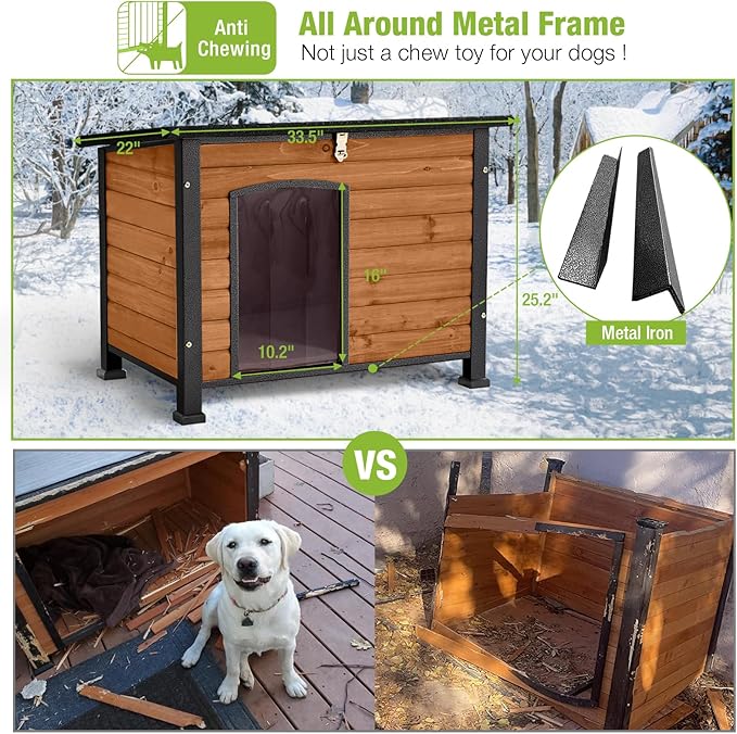 GUTINNEEN Dog House Insulated Outdoor Dog Kennel with Liner for Winter