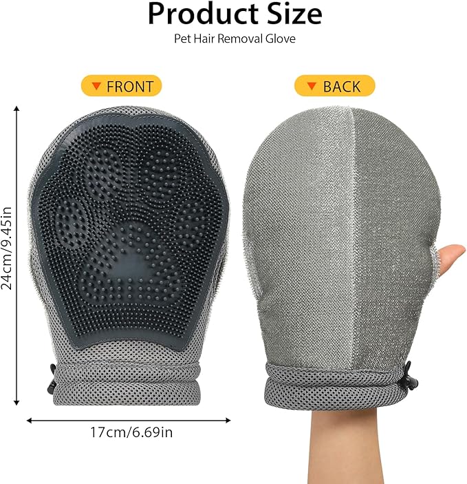 LIANZIMAU Double Sided Pet Hair Removal Glove for Dog Cat Electrostatic Gloves Pet Hair for Furniture Clothes Sofa - Reusable with Thumb Holes and Adjustable Cuff-1 PCS
