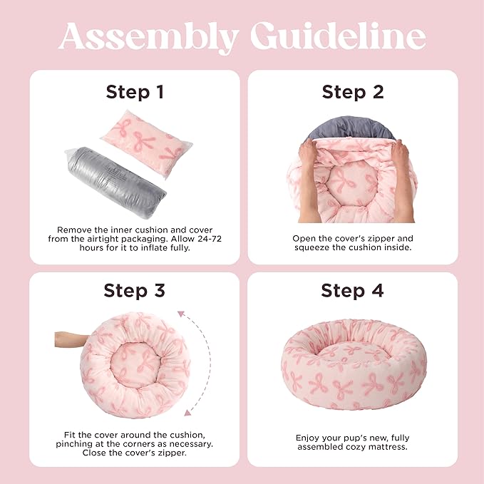 LE SURE Donut Medium Dog Bed - Round Cat Beds for Indoor Cats Calming Pet Beds, Cute Modern Beds with Jacquard Shaggy Plush & Anti Slip Bottom, 30 Inch, Pink Taffy