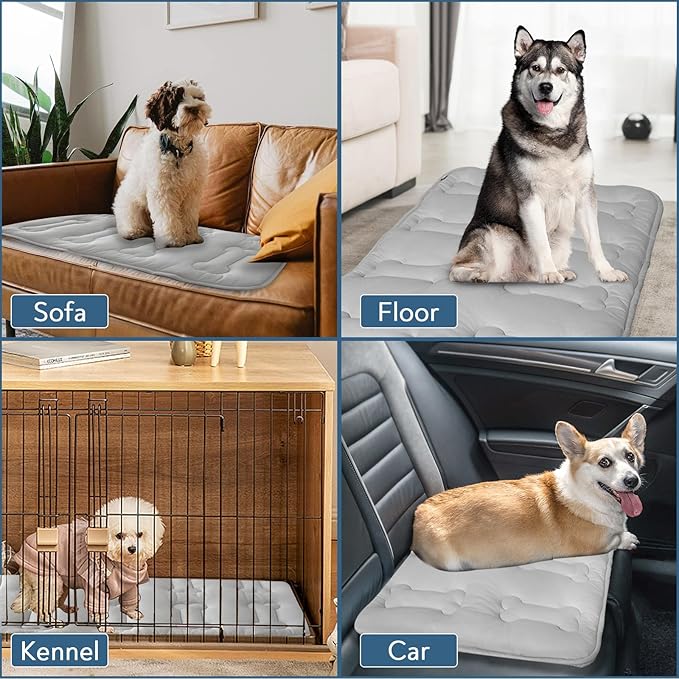 Magik & Kover Summer Dog Cooling Mat, 2 Pack 42" x 28" Indoor Outdoor Cooling Mat for Dogs Large, Machine Washable Thickened Non-Slip Cool Pad for Dogs Cats, Grey