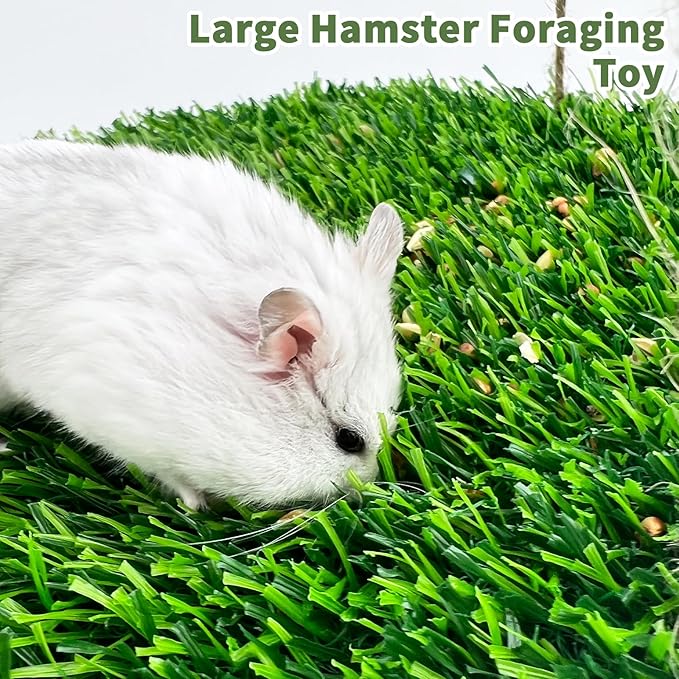 FlidRunest Hamster Foraging Grass Puzzle Hammock Swing, Small Pet Simulation Slow Feeder Mat, Washable Hanging Enrichment Activity for Bunny Guinea Pigs Hedgehog