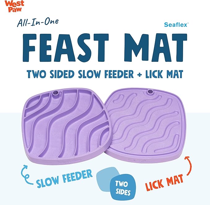West Paw Seaflex Waves Feast Mat – All-in-One, Slow Feeder, Lick Mat – Encourages Foraging & Food Exploration - Engages Picky Eaters & Slow Feeding - Versatile – Easy to Clean, Non-Toxic - Lavender
