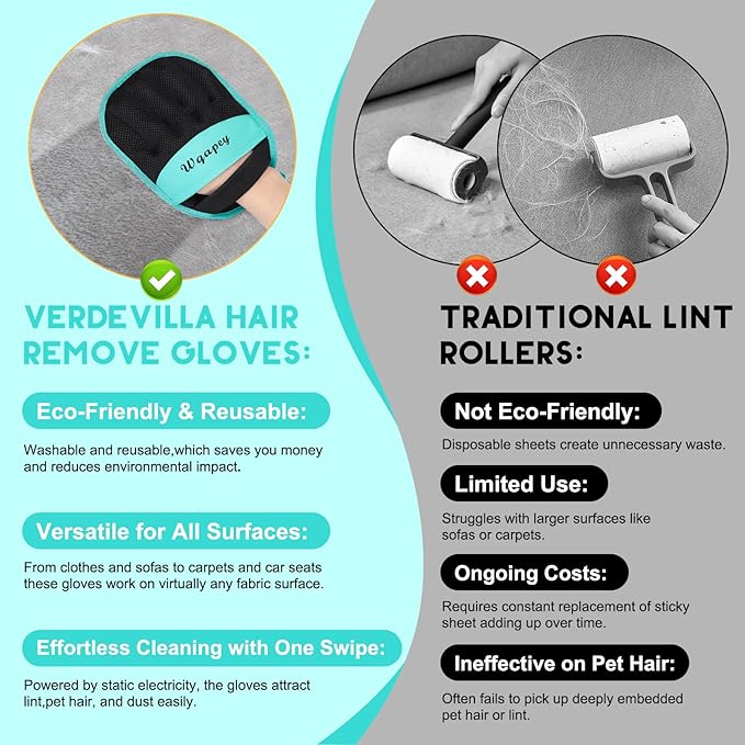 Pet Hair Remover, Electrostatic Pet Hair Removal Gloves, Reusable Cat & Dog Hair Remover for Couch, Furniture, Carpet, Curtain, Upgraded Animal Fur Removal Tool, Cat Grooming Gloves-1 PCS