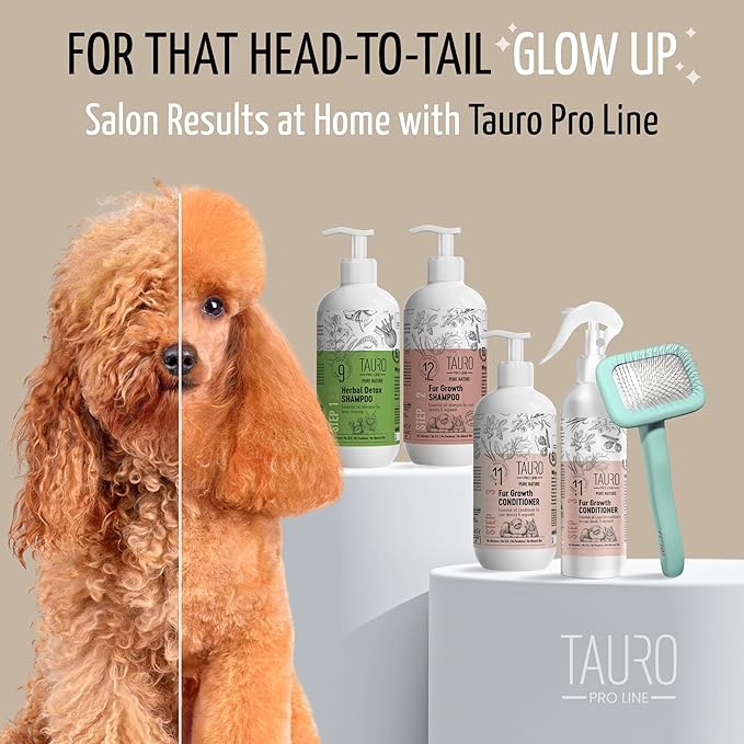 Tauro Pro Line Wooden Deshedding Dog Brush for Long Goldendoodle, Labradoodle & Poodle Hair - Mint Slicker Brush for Dog & Cat Grooming - Rectangular Flexible Cushion & Non-Slip Grip, S