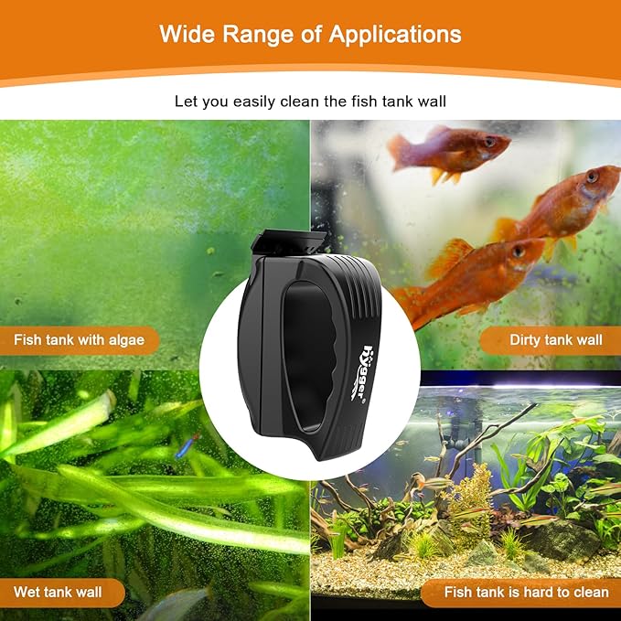 hygger Aquarium Strong Magnetic Glass Cleaner, Professional Fish Tank Algae Magnet Cleaning Tool with Scraper for 0.3-0.47 Inch Thick Glass Freshwater and Saltwater Tank, L