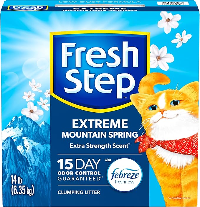 Fresh Step Extreme Clumping Litter with Febreze Freshness, Mountain Spring Scent Clumping Cat Litter with Guaranteed Odor Control, 14 lb. Box (Pack of 2)