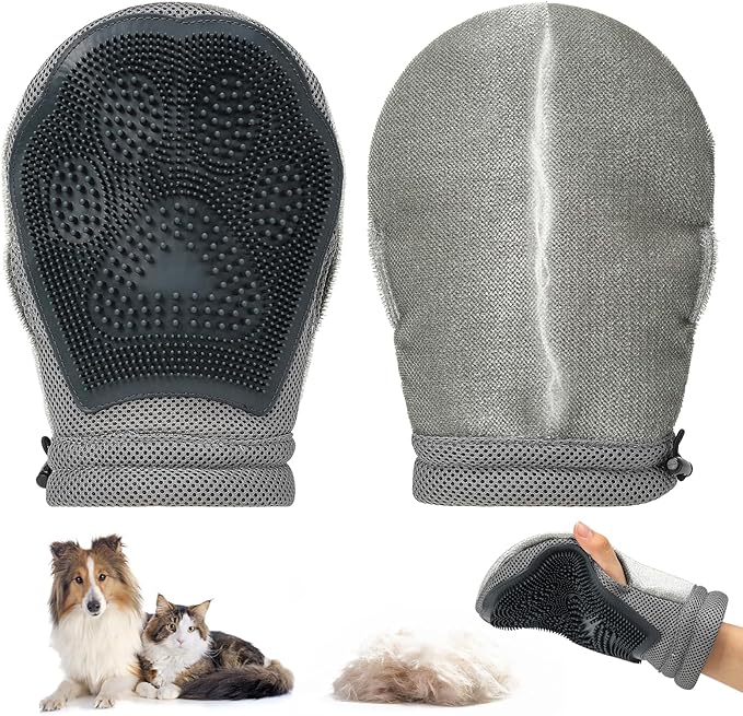 LIANZIMAU Double Sided Pet Hair Removal Glove for Dog Cat Electrostatic Gloves Pet Hair for Furniture Clothes Sofa - Reusable with Thumb Holes and Adjustable Cuff-1 PCS