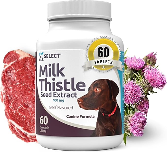 K9 Select Milk Thistle for Dogs, 100mg - 60 Beef Flavored Tablets - Canine Liver Health Natural Milk Thistle Supplement