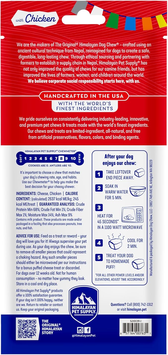 Himalayan Chew Original Yak Cheese Chew, Chicken, 1 Large Stick, 3.3 oz, Gluten Free, Healthy Treats, Grain & Lactose Free 100% Natural, Long Lasting Chews for s Under 55 lbs