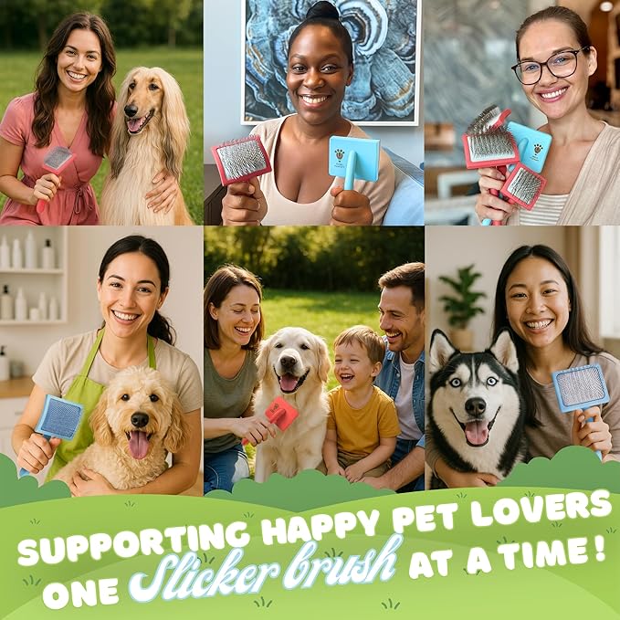 Pet Slicker Brush With Soft Massage Grooming Stainless Steel Pins - For Dematting, Shedding Fur, and Undercoat - Ideal Gift for Professional Pet Groomers - Long Slicker Brush - Flying Pawfect