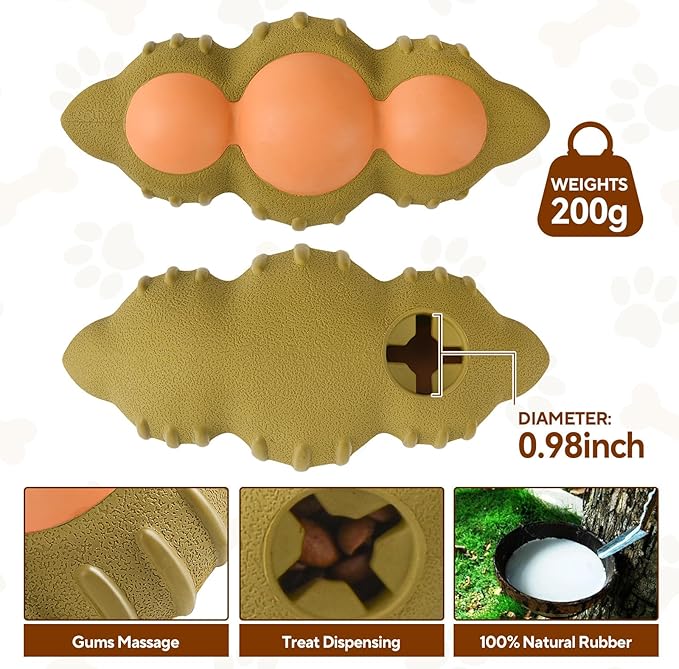 Interactive Treat Dispensing Dog Toy, Durable Rubber Dog Enrichment Toys, Teeth Cleaning Chew Toy for Small Medium Large Breeds, Green Soybean Shape