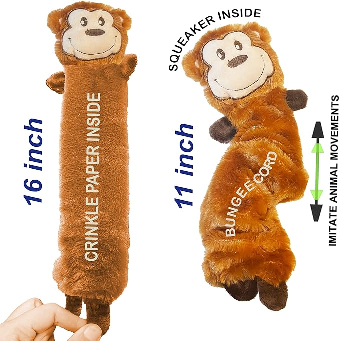 Jalousie 5 Pack Stuffingless Dog Squeaky Toys Dog Toy w/Durable Liner No Stuffing Dog Toy - Dog Toys Crinkle Paper Squeaker Toy for Medium Large Dogs (5 Pack Bungee Body Stuffingless Crinkle Paper)