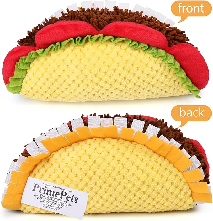 Prime Pets Plush Taco Dog Toy, Dog Squeaky Toys, Food Shaped Pet Toy for Small Medium Large Dogs, Stuffed Puppy Chew Toys