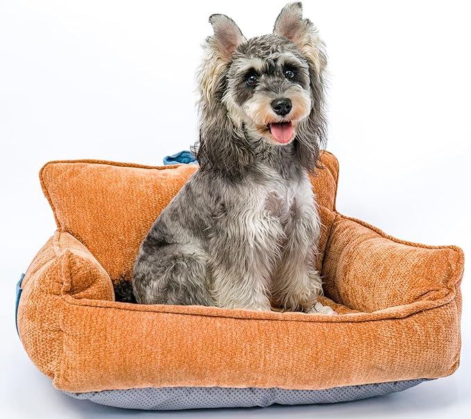 Orthopedic Dog Bed for Small Dogs - Washable Pet Bed with Removable Side Bolsters, Non-Slip Durable, Plush Cat Sofa for Comfort - Soft Supportive Small Dog Sofa (Orange)