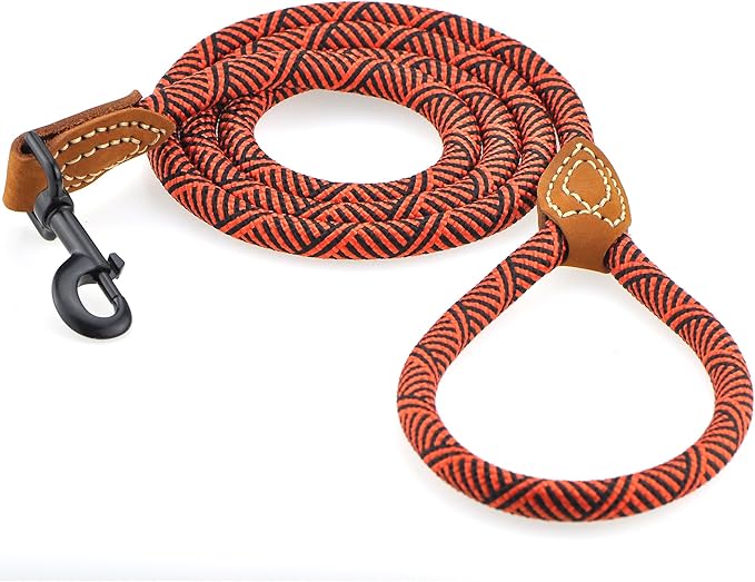 Mile High Life Hands Free Dog Leash, Crossbody Waist Leash with Genuine Leather Connection, Multifunctional Adjustable Slip Lead for Dog Walking Running (Blue White, 8FT)