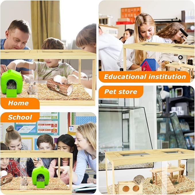 Large Hamster Cage 48", Front Opening Lockable Sliding Door Gerbil Cage, Dwarf Hamster Cage with Metal Mesh Roof, Chewproof Syrian Hamster Habitat Enclosure, (Wooden, 48" L x 20" W x 20" H)