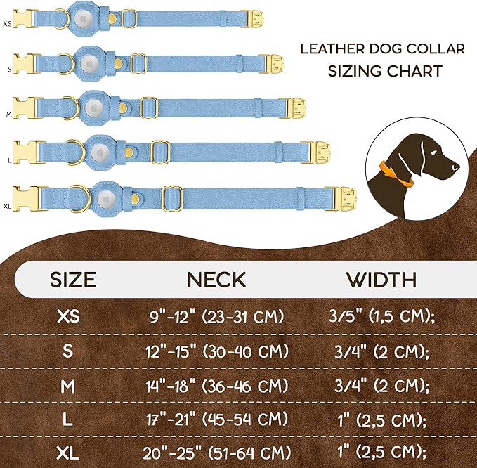 Leather Airtag Dog Collar - Soft Tracking Dog Collar with Apple AirTag Holder and Metal Buckle - Safety GPS Pet Collars for Small Medium Large Dogs Puppy Pink Red (Cornflower, XS, 9"-12" Neck Fit)