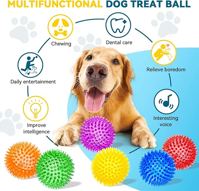 SHARLOVY 3.5” Large Dog Toys Ball, 6 Pack Squeaky oys, Durable for Aggressive Chewers, Spiky Ball for Clean Teeth and Training, Fetch Toys for Large Dogs, for Puppy Chew and Teething
