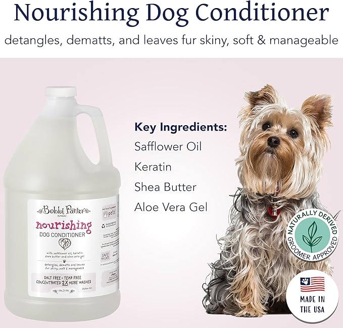 Bobbi Panter Nourishing Dog Conditioner - Detangles & De-Matts with Natural Safflower Oil, Keratin, Shea Butter, Aloe Vera for Fur, Sea Air Scent, 10:1 Concentrate, Made in The USA, 1 Gal.