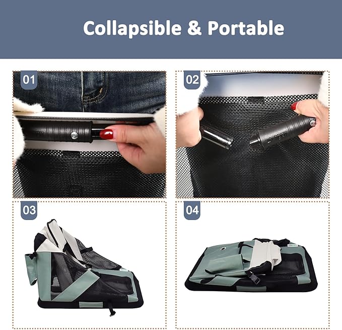 JESPET Soft Dog Crates Kennel for Pets, 3 Door Soft Sided Folding Travel Pet Carrier with Straps and Fleece Mat for Dogs, Cats, Indoor & Outdoor Use (5-Shale Green, X-Large(36" L x 24" W x 27" H))