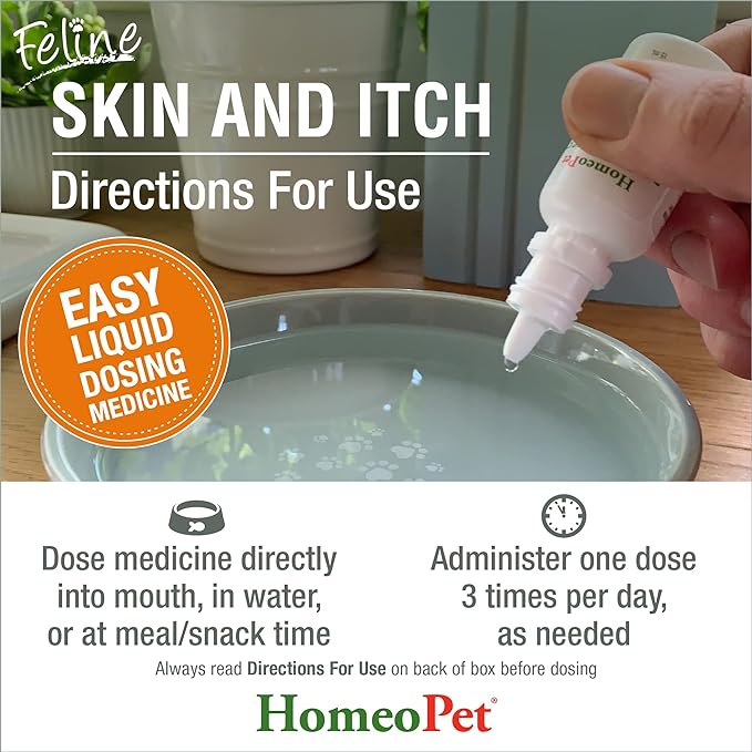 HomeoPet Feline Skin and Itch, Safe and Natural Cat Supplement for Itchy Skin, Skin and Itch Relief for Cats, 15 Milliliters