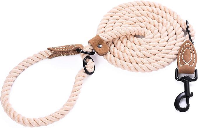 Mile High Life Hands Free Dog Leash, Crossbody Waist Leash with Genuine Leather Connection, Multifunctional Adjustable Slip Lead for Dog Walking Running (Light Brown, 8FT)