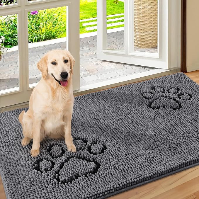 HOMEIDEAS Doormat Indoor Entrance, 60"x36", Absorbent Washable Non Slip Muddy Dog Front Welcome Door Floor Mat for Entryway (Cute Two Paw Print, Grey)