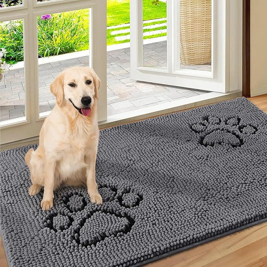 HOMEIDEAS Doormat Indoor Entrance, 60"x36", Absorbent Washable Non Slip Muddy Dog Front Welcome Door Floor Mat for Entryway (Cute Two Paw Print, Grey)