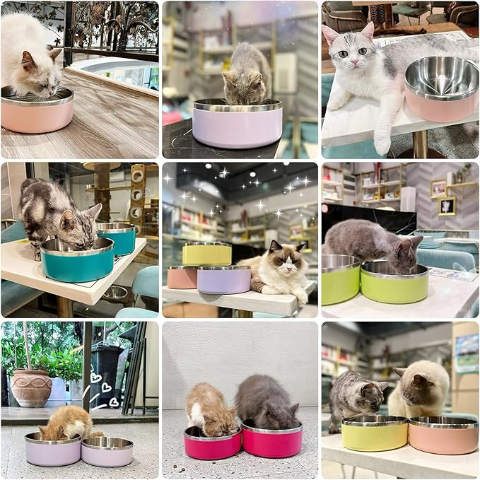 IKITCHEN Dog Bowl for Food and Water, 64 Oz Stainless Steel Pet Feeding Bowl, Durable Non-Skid Insulated Heavy Duty with Rubber Bottom for Medium Large Dogs (64 Ounces/8 Cup, Light Purple)