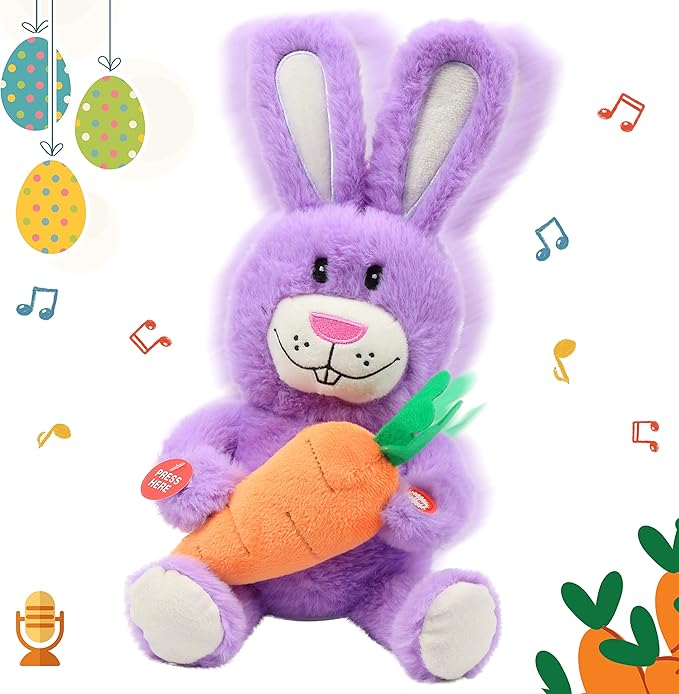 Hopearl Talking Singing Bunny Repeats What You Say Rabbit Musical Shaking Head Electric Interactive Animated Toy Speaking Plush Buddy Gifts for Toddlers, Purple, 15''