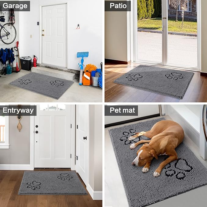 HOMEIDEAS Doormat Indoor Entrance, 60"x36", Absorbent Washable Non Slip Muddy Dog Front Welcome Door Floor Mat for Entryway (Cute Two Paw Print, Grey)