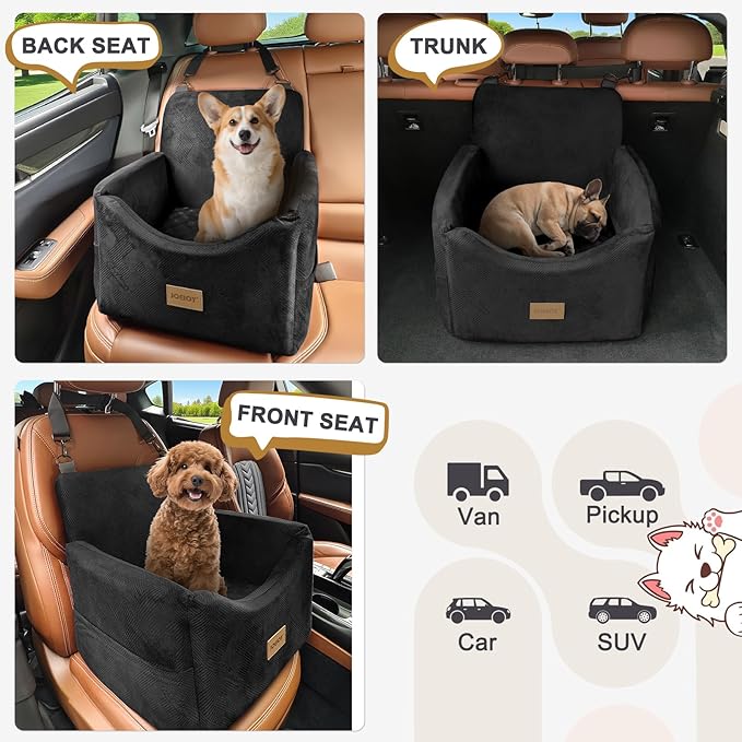 JOEJOY Dog Car Seat for Small/Medium Dogs, Memory Foam Dog Booster Seat with Washable Cover, Travel Safety Pet Car Seat with Storage Pockets for Dogs up to 35 lbs