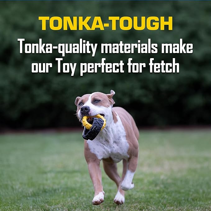 Tonka 3-Ring Tug Outdoor Dog Toy, 10.5 Inch Ring Dog Tug Toy for Medium and Large Breeds, Black/Yellow