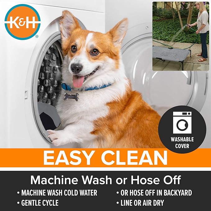 K&H Pet Products Cooling Elevated Dog Bed, Outdoor Raised Cot with Waterproof Breathable Mesh for Medium Dogs, Portable Place Bed with Heavy-Duty Metal Frame & Hammock Style Cover - Medium Tan