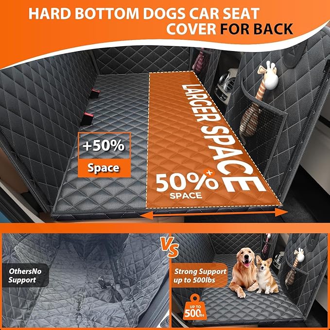 2025 Upgarde Large Space Back Seat Extender for Dogs, Dog Car Seat Cover for Back Seat Supports 500lbs, Hard Bottom Car Seat Cover for Dogs, Sturdy Waterproof Dog Seat Cover for Car SUV Truck