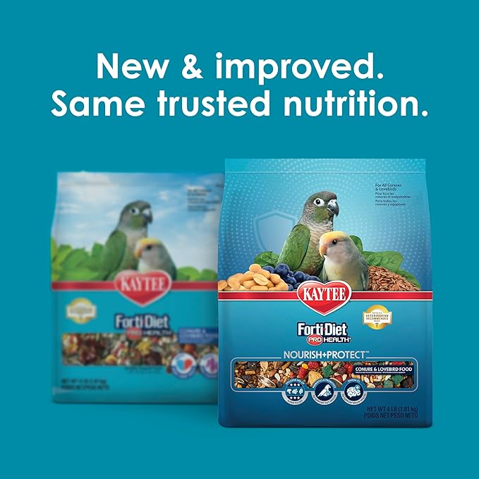 Kaytee Forti-Diet Pro Health Nourish+Protect Conure & Lovebird Food, Comprehensive Nutrition Backed by Science, Digestive Health, Immune Support, 4 pounds
