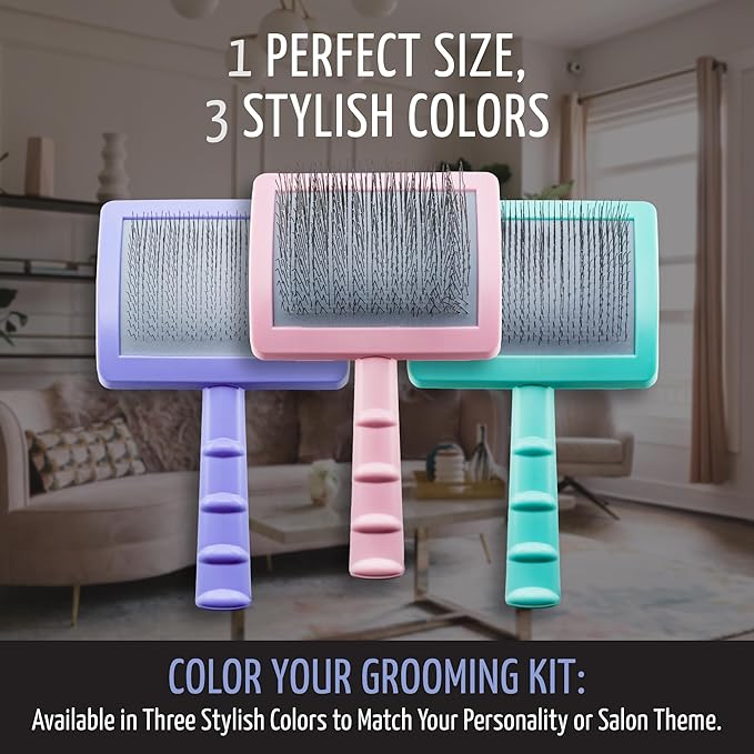 Tauro Pro Line Plastic Long & Short Hair Slicker Dog Brush for Deshedding & Detangling - Purple Slicker Brush for Dog & Cat Grooming - 0.79″ Pins, Flexible Cushion & Non-Slip Grip