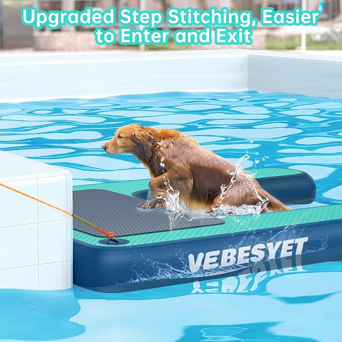 Inflatable Dog Water Ramp, Dog Floats Ramp Ladder for Pools, Boats, Docks, Sea and Lake, Non-Slip EVA Dog Pool Ramp Platform for Dogs Up to 220LBS