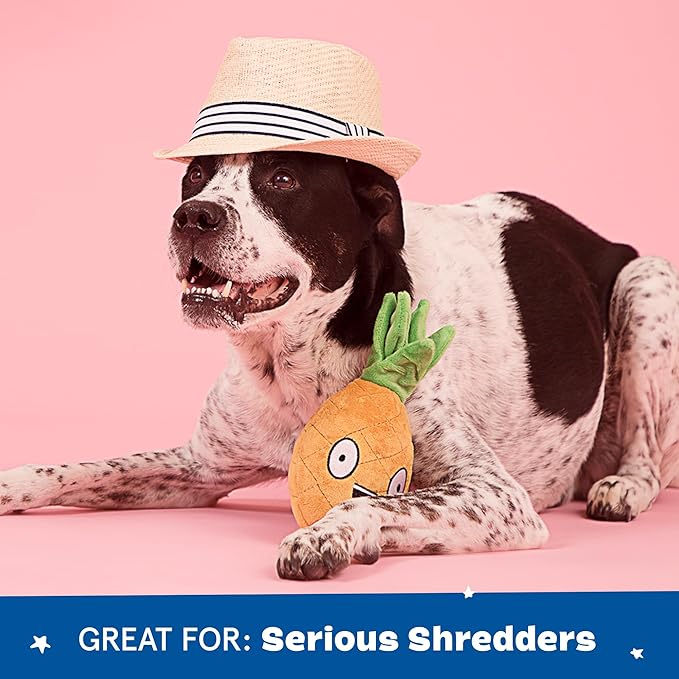 Barkbox Dog Toy 2 in 1 Interactive, Plush Exterior with Squeaker & Crinkle Material, Tearable Dog Toy with Squeaky Spikey Ball Inside, Ideal for Toy Destroyers - Penny The Pineapple, Large