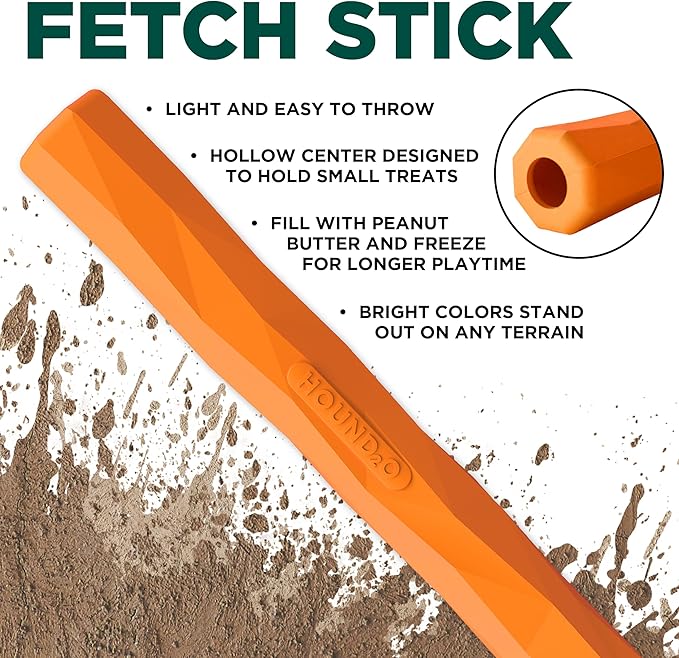 Playology Hound2O Outdoor Dog Toys | Treater Toy Fetch Stick for Dogs | Bright Orange Durable Toy Chew Stick | Easy to Clean & Made from Non-Toxic Materials