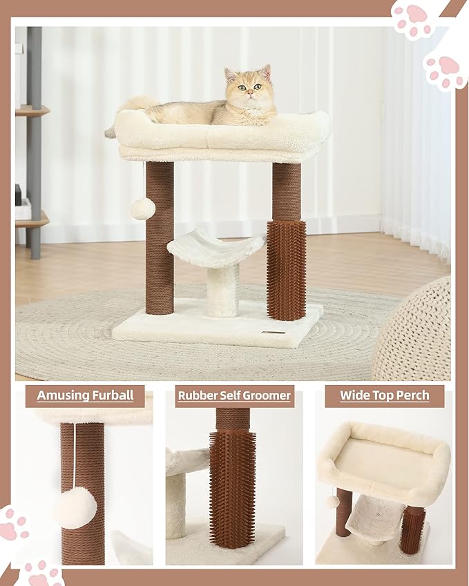 Hoopet cat Tree Tower,cat Scratching Post for Indoor Cats,Featuring with Super Cozy Perch,Cat Self Groomer and Interactive Dangling Ball Great for Kittens and Cats