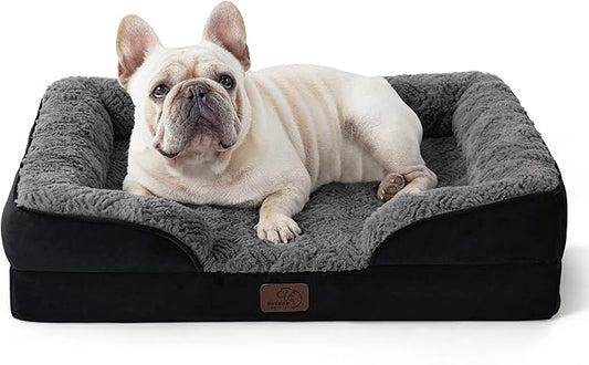 Bedsure Orthopedic Dog Bed Medium Size Dogs - Washable Medium Dog Cat Bed Waterproof, Comfort Pet Couch Sofa with Washable Removable Cover, Pets Bed with Nonskid Bottom, Plush-Black, 28"