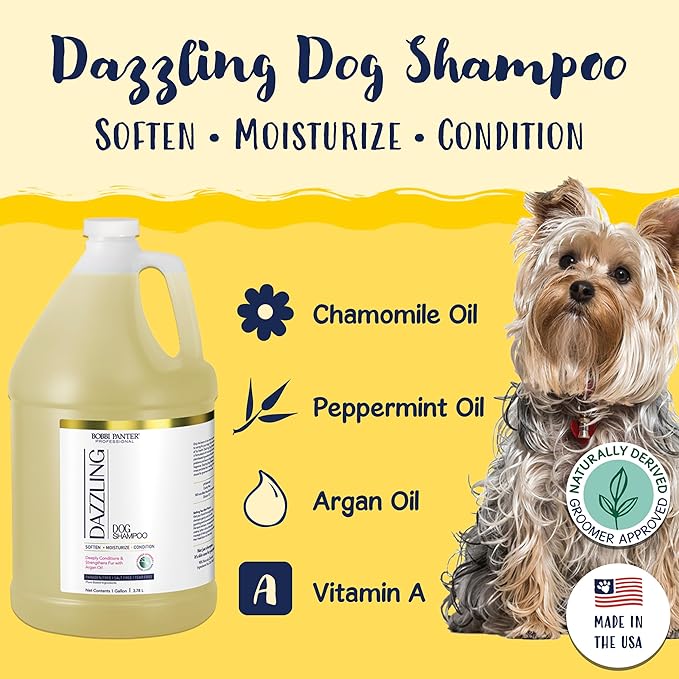 Bobbi Panter Dog Shampoo - Made in USA - All Natural Formula for Deep Nourishing and Cleasing - Concentrated 20:1 for Professional Groomers - Light Chamomile Scent, 13 Oz (Case of 12)