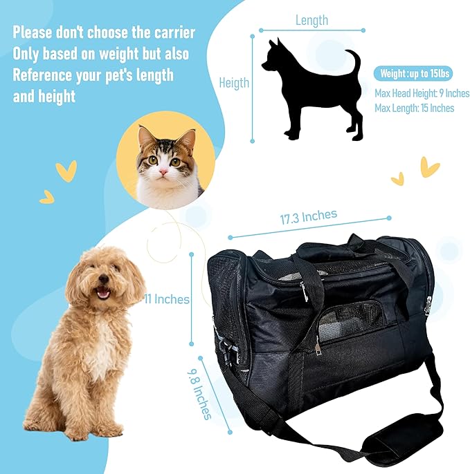 Expandable Cat Carrier for Travel, Soft-Sided Pet Carrier for Cats and Small Dogs, Airline Approved, Comfortable & Breathable Cat Carrying Bag with Adjustable Strap for Daily Use & Airplane(Black)