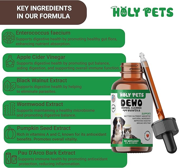 Herbal Gut Cleanse & Natural Parasite Support for Dogs & Cats with Probiotics – Promotes Digestive Health, Detox, and Wellness – 4oz Liquid Supplement for Pets – Made in The USA (4oz)