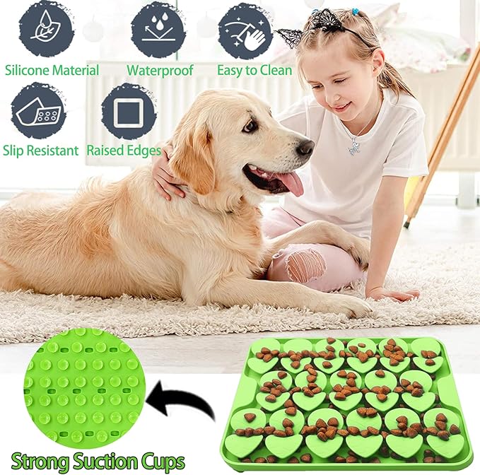 Small Silicone Snuffle Mat for Small Dog Puppy Cat Slow Down Eating,Slow Feeder Lick Mat for Dry Wet Food for Pet Training Smell,Encourages Natural Foraging Skill,Relieving Stress (Green)