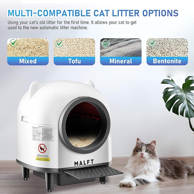 Automatic Cat Litter Box 90L, Self-Cleaning Litter Box - WiFi/Smart APP Control, Night Mode, Anti-Pinch Safety System for Multiple Cats, Includes Premium Mat & Waste Bags