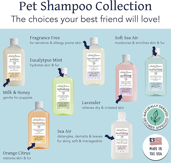 Bobbi Panter Moisturizing Dog Shampoo, Moisturizes and Enriches Dogs Skin & Fur, Soft Sea Air Fragrance, Concentrated 30:1, Made in The USA, 14 oz.